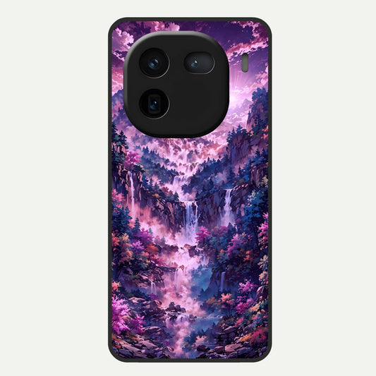  Mystic Cascade Peaks Glass Case For iQOO 12 5G back cover – full design glossy printed glass finish