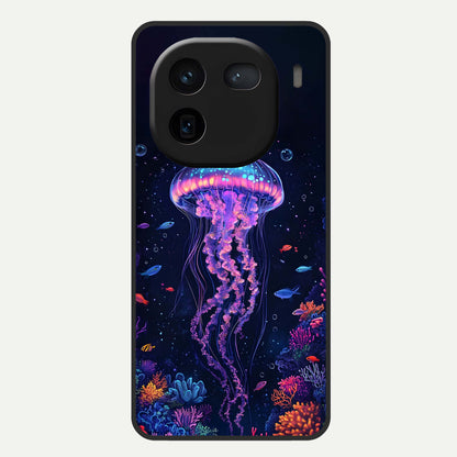  Neon Jellyfish Glass Case For iQOO 12 5G back cover – full design glossy printed glass finish