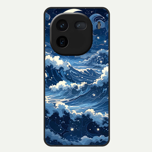  Ocean Moon Waves Glass Case For iQOO 12 5G back cover – full design glossy printed glass finish