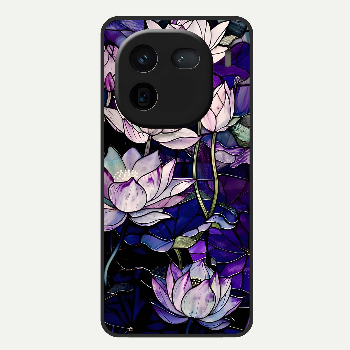  Purple Lotus Pattern Glass Case For iQOO 12 5G back cover – full design glossy printed glass finish