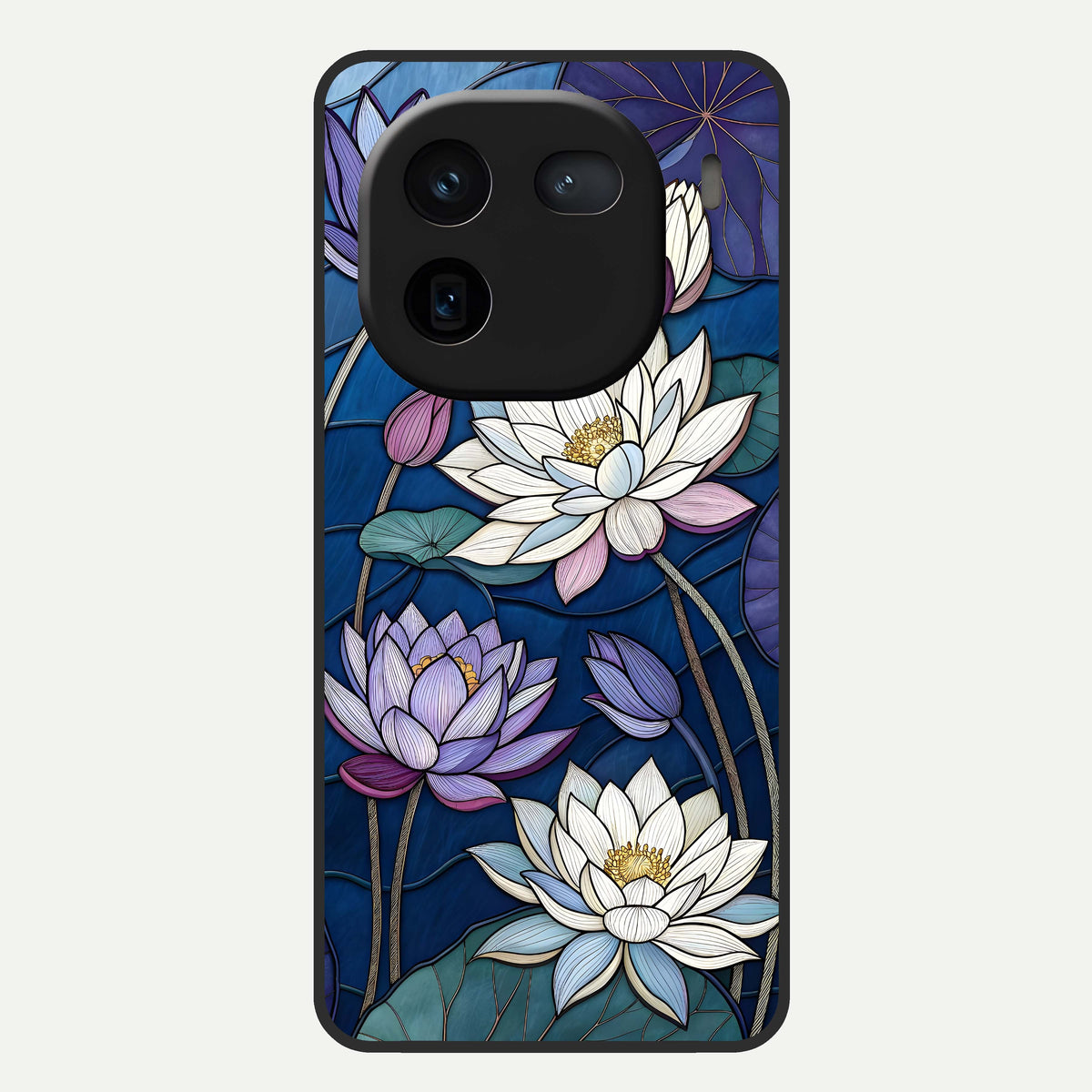 Purple Lotus Stained Glass Case For iQOO 12 5G back cover – full design glossy printed glass finish