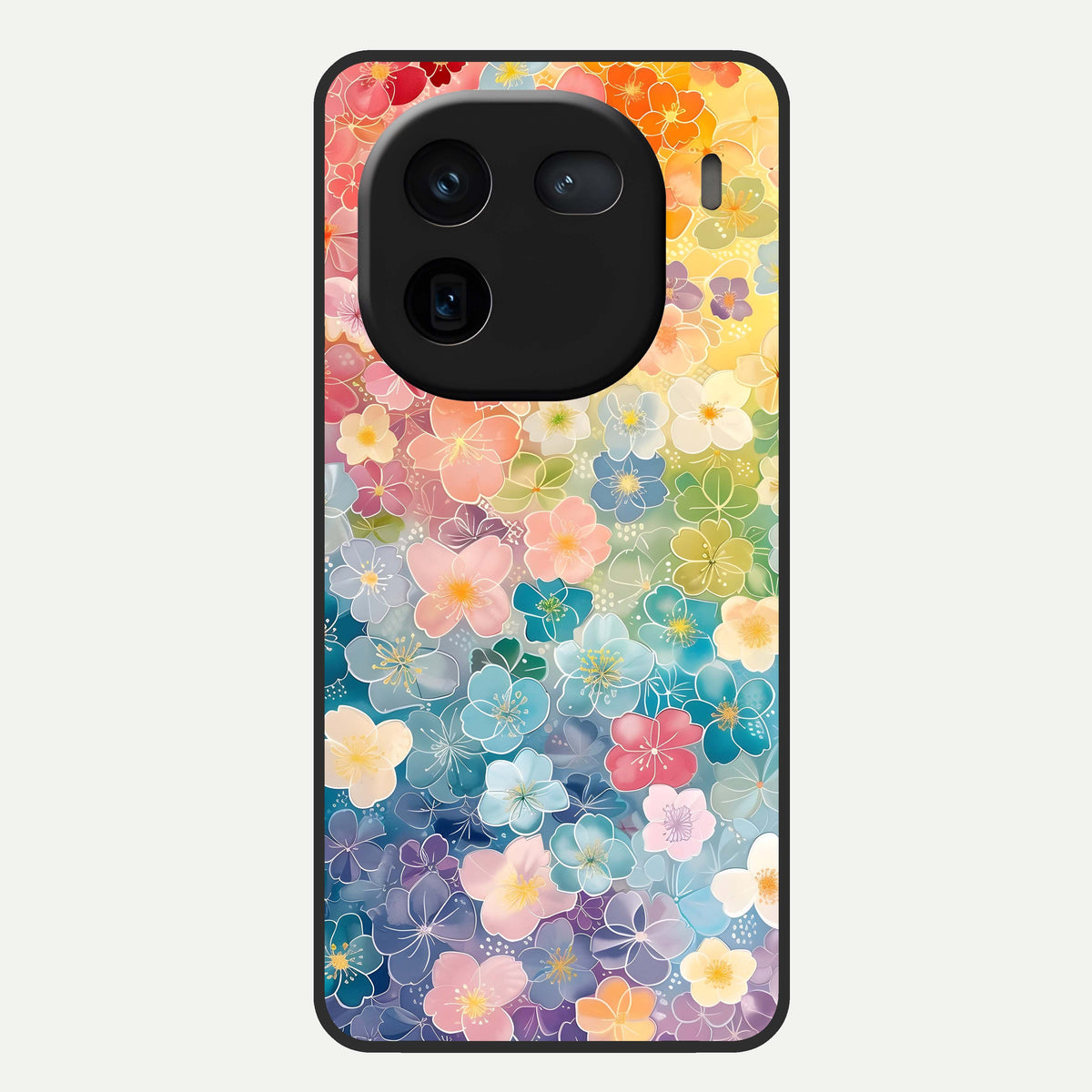  Rainbow Blossom Burst Glass Case For iQOO 12 5G back cover – full design glossy printed glass finish