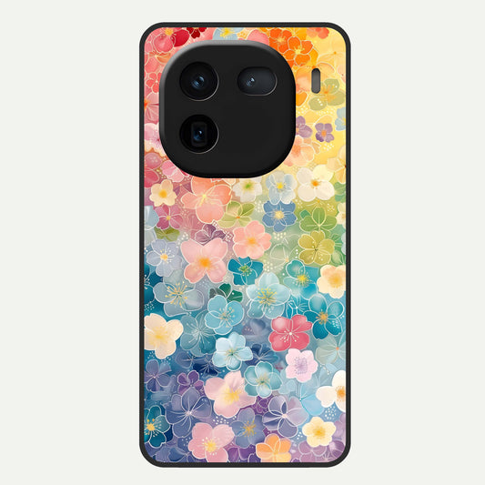  Rainbow Blossom Burst Glass Case For iQOO 12 5G back cover – full design glossy printed glass finish