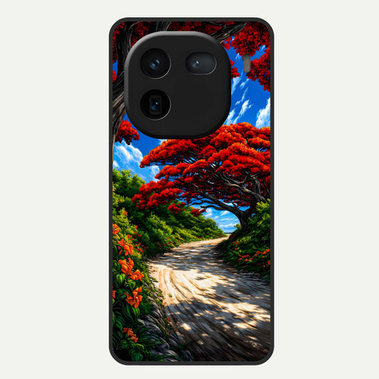  Red Trees Pathway Glass Case For iQOO 12 5G back cover – full design glossy printed glass finish