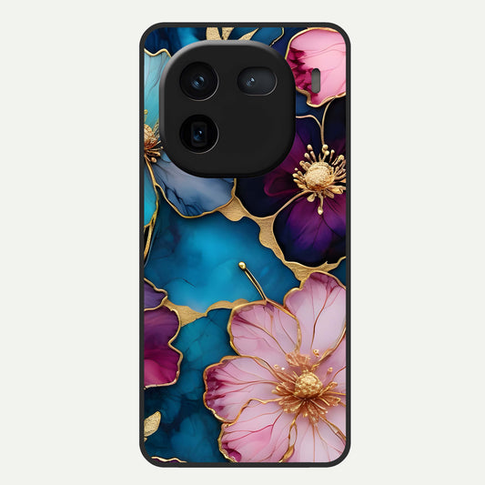  Sparkle Floral Glass Case For iQOO 12 5G back cover – full design glossy printed glass finish