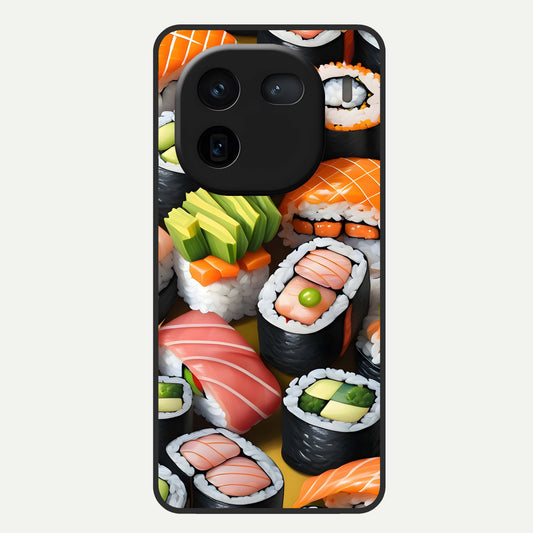  Sushi Food Pattern Glass Case For iQOO 12 5G back cover – full design glossy printed glass finish