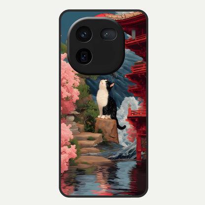  Temple Cat Scenery Glass Case For iQOO 12 5G back cover – full design glossy printed glass finish