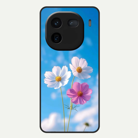  Tripple Flowers With Sky Glass Case For iQOO 12 5G back cover – full design glossy printed glass finish