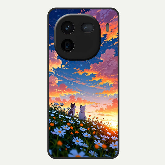  Two Cats Friends Glass Case For iQOO 12 5G back cover – full design glossy printed glass finish