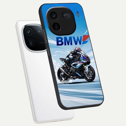 BMW Power Drift phone case For iQOO 12 5G showing premium glass back cover with detailed artwork