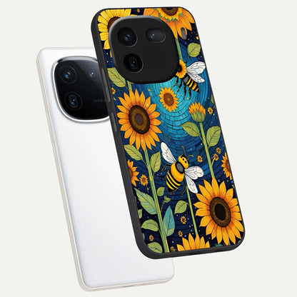  Bees And Sunflowers phone case For iQOO 12 5G showing premium glass back cover with detailed artwork