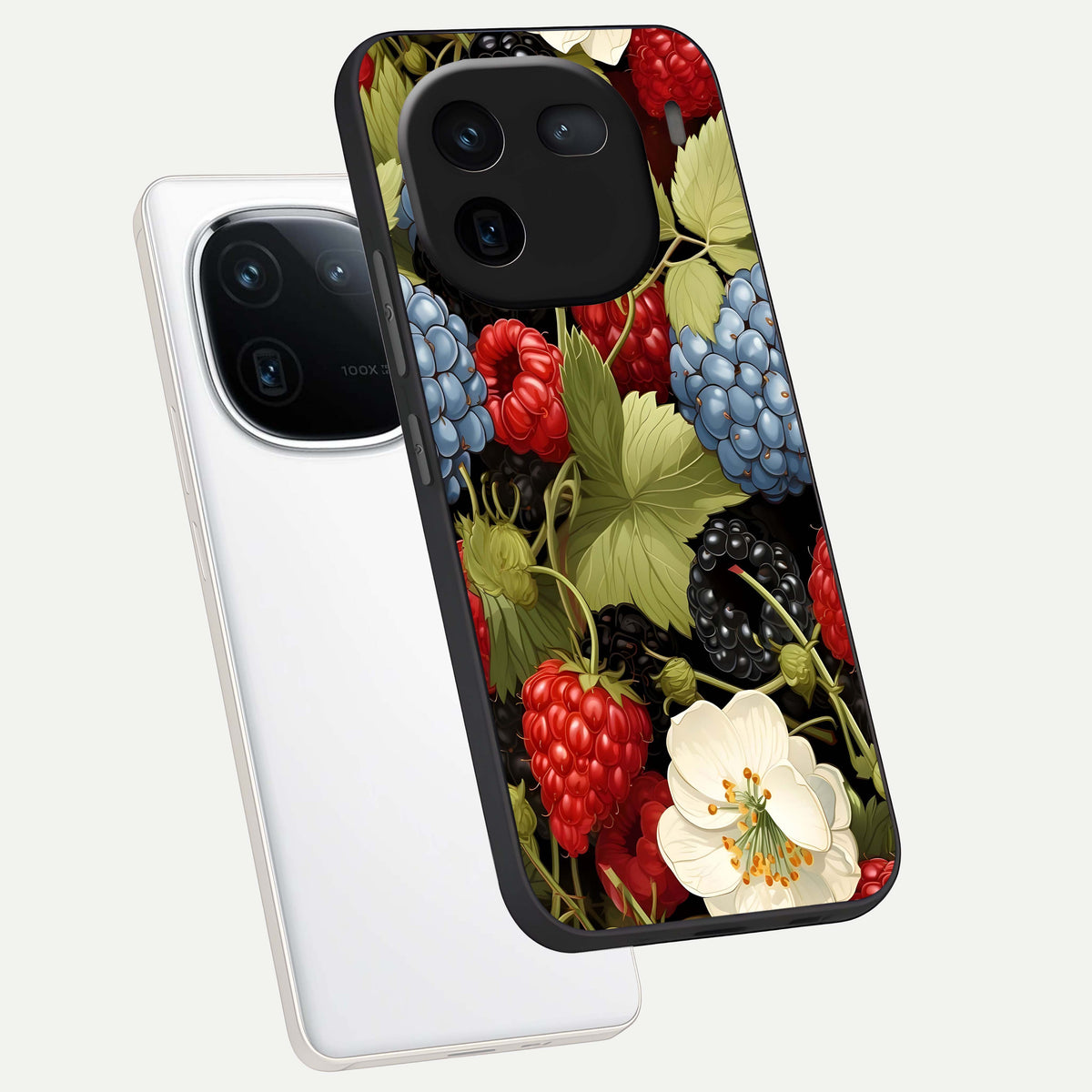  Berry Bloom Charm phone case For iQOO 12 5G showing premium glass back cover with detailed artwork