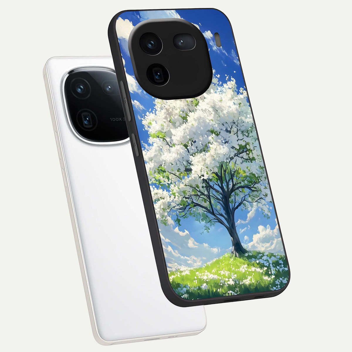  Blossom Sky Serenity phone case For iQOO 12 5G showing premium glass back cover with detailed artwork