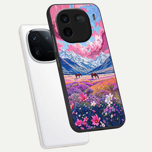  Blossom Valley Dream phone case For iQOO 12 5G showing premium glass back cover with detailed artwork