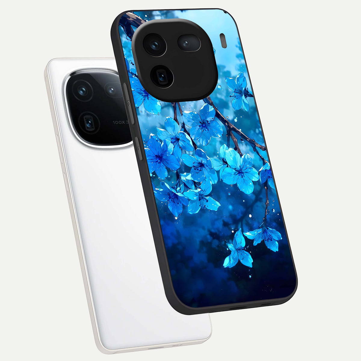  Blue Blossoms Branch phone case For iQOO 12 5G showing premium glass back cover with detailed artwork