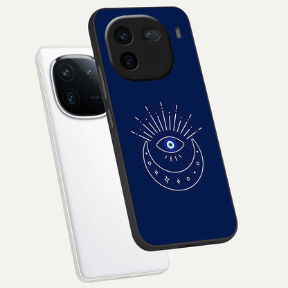  Blue Evil Eye phone case For iQOO 12 5G showing premium glass back cover with detailed artwork