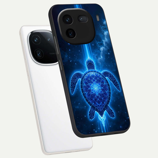  Blue Galaxy Turtle phone case For iQOO 12 5G showing premium glass back cover with detailed artwork