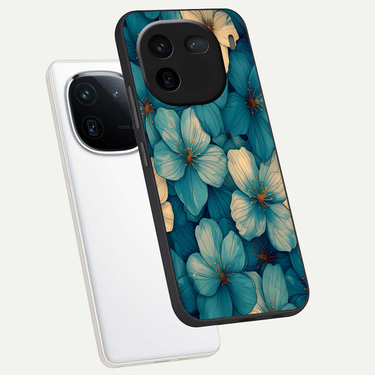  Blue Shade Floral phone case For iQOO 12 5G showing premium glass back cover with detailed artwork