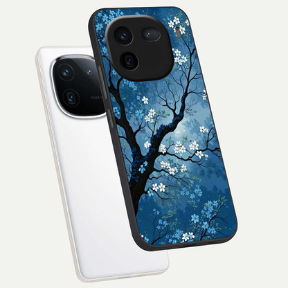  Blue Tree Serenity phone case For iQOO 12 5G showing premium glass back cover with detailed artwork