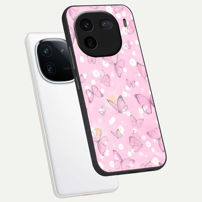  Blush Butterfly Garden phone case For iQOO 12 5G showing premium glass back cover with detailed artwork