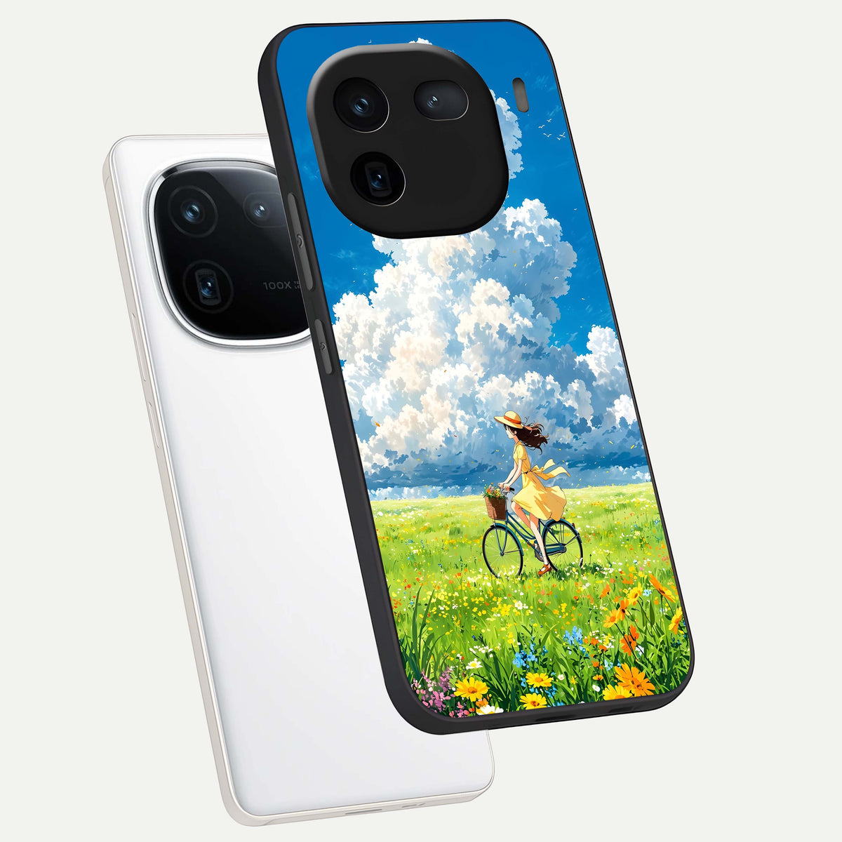  Breezy Meadow Ride phone case For iQOO 12 5G showing premium glass back cover with detailed artwork