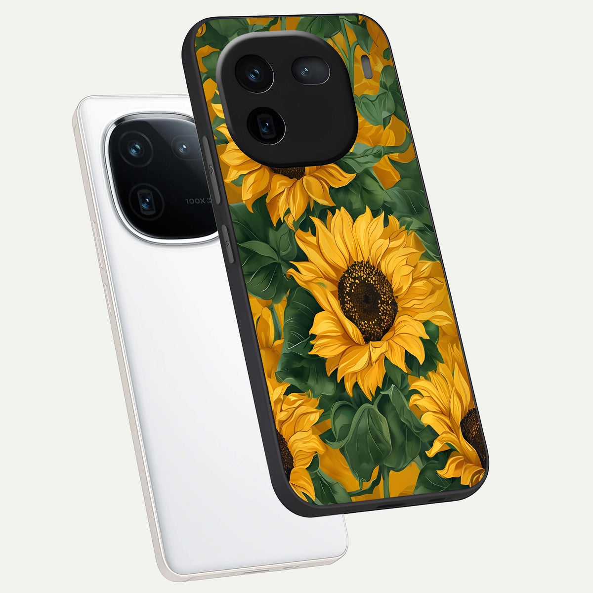  Bright Sunflower Bloom phone case For iQOO 12 5G showing premium glass back cover with detailed artwork