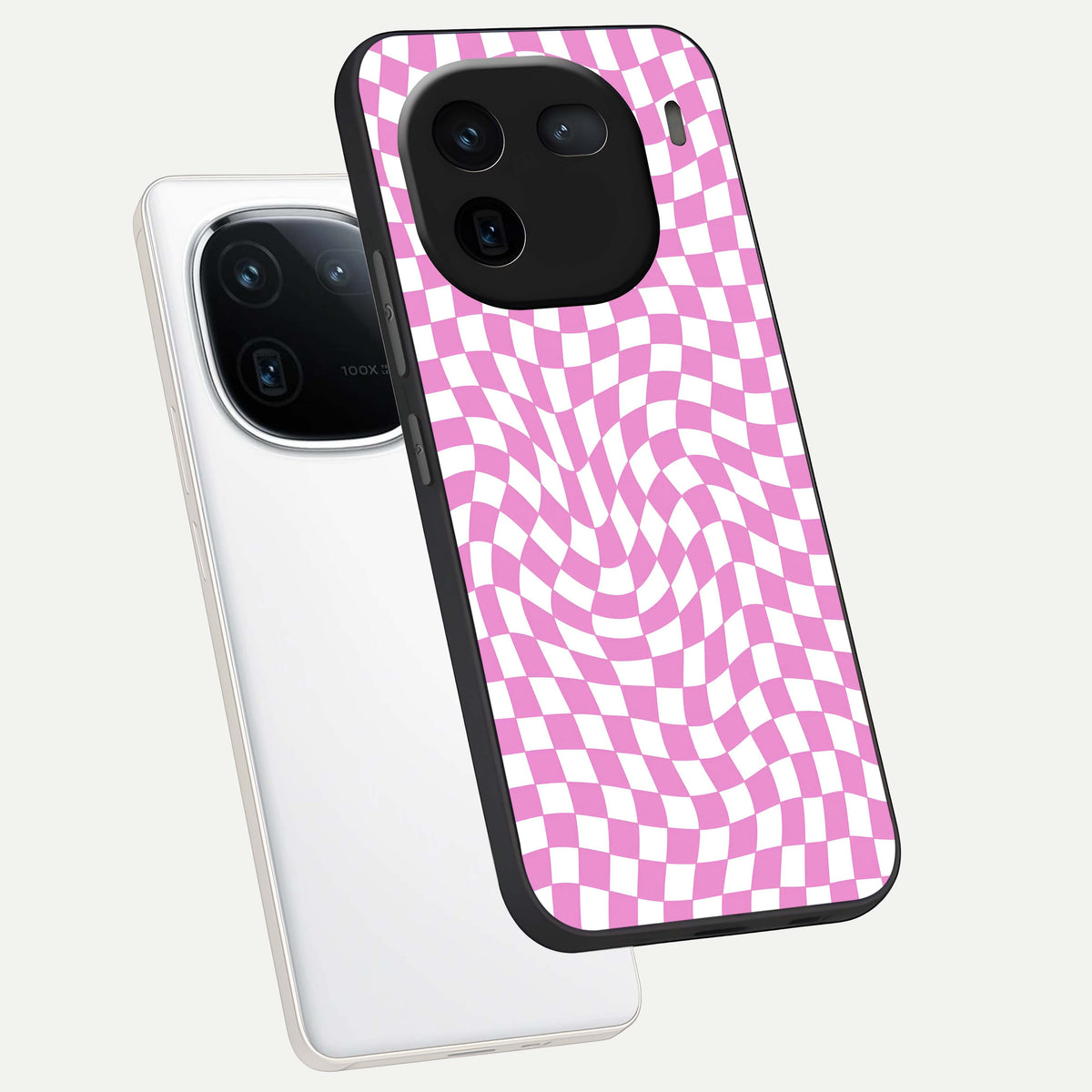  Bubblegum Check Wave phone case For iQOO 12 5G showing premium glass back cover with detailed artwork