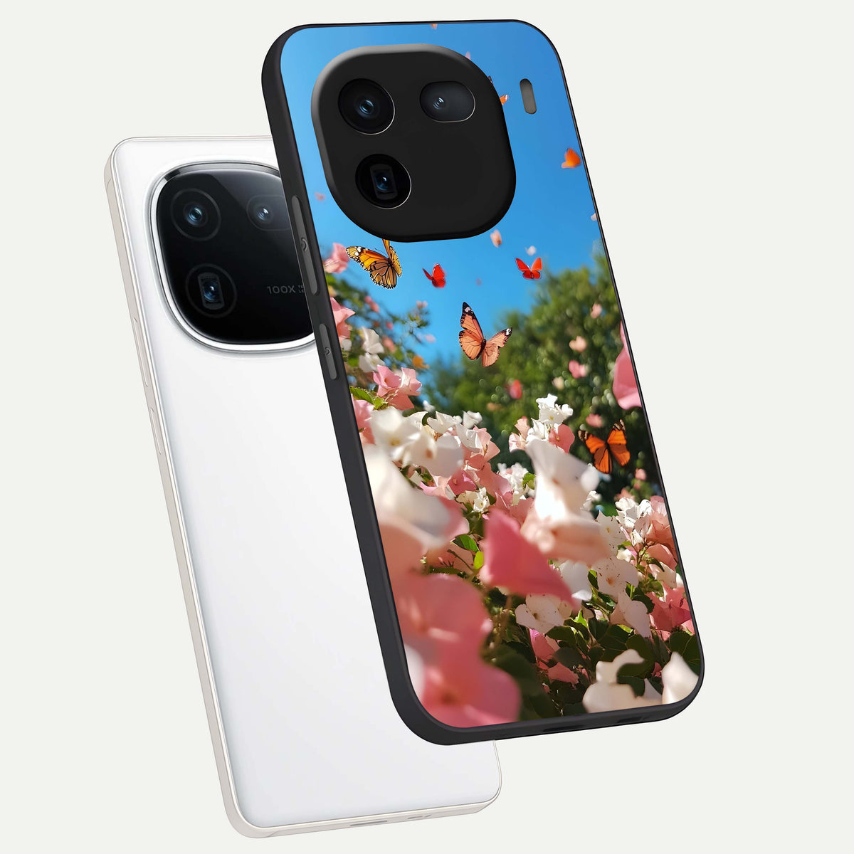 Butterflies In Bloom Sky phone case For iQOO 12 5G showing premium glass back cover with detailed artwork
