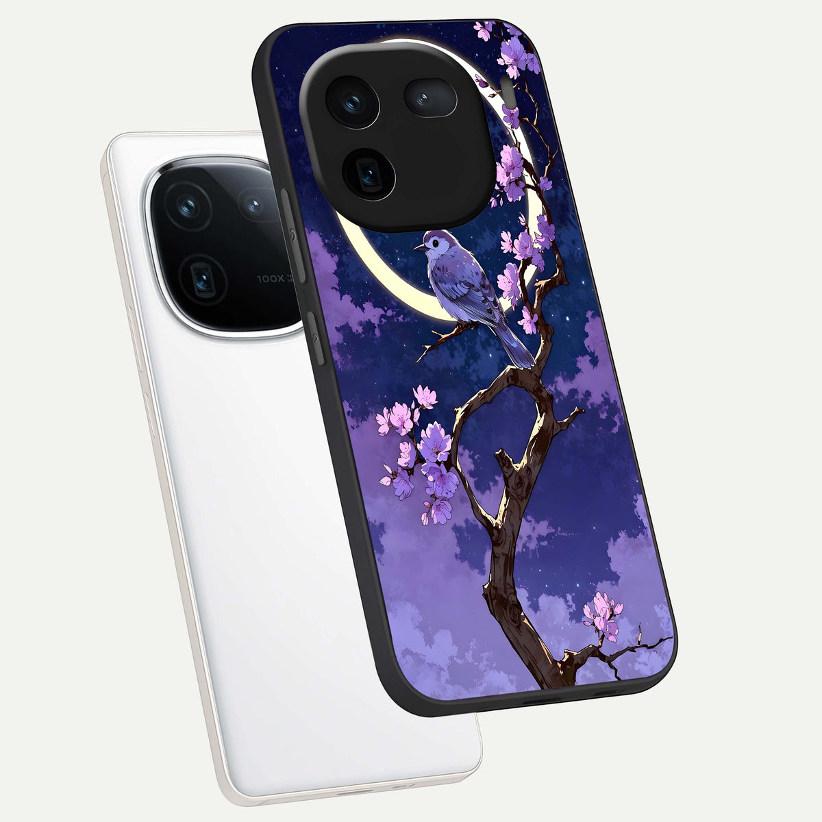  Celestial Bird Blossom phone case For iQOO 12 5G showing premium glass back cover with detailed artwork
