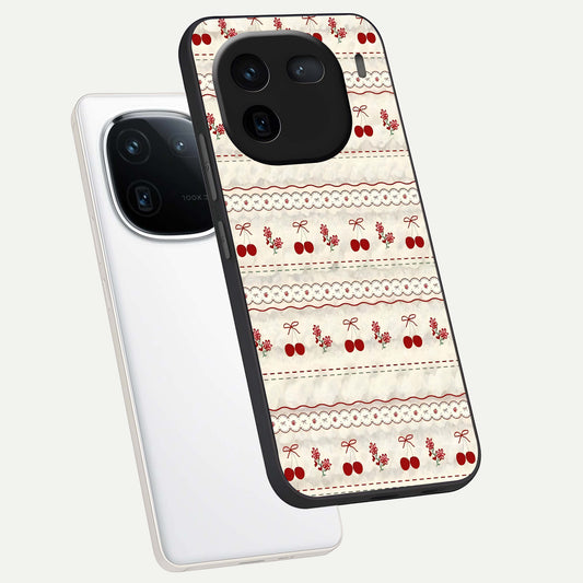  Cherry Bloom Charm phone case For iQOO 12 5G showing premium glass back cover with detailed artwork