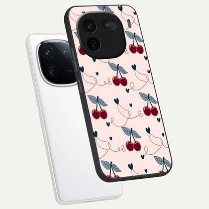 Cherry Heart Line phone case For iQOO 12 5G showing premium glass back cover with detailed artwork