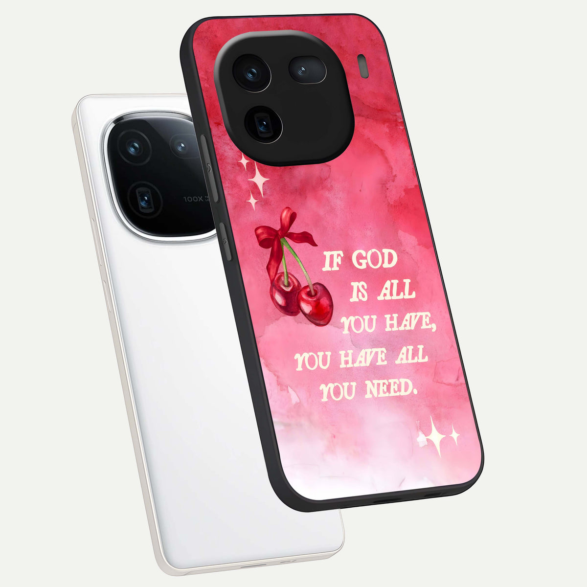  Cherry Quote phone case For iQOO 12 5G showing premium glass back cover with detailed artwork