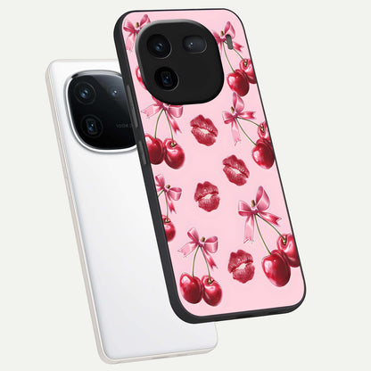  Cherry With Lips phone case For iQOO 12 5G showing premium glass back cover with detailed artwork