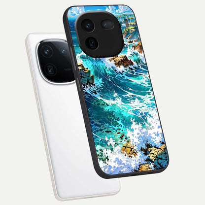  Coastal Blue Waves phone case For iQOO 12 5G showing premium glass back cover with detailed artwork