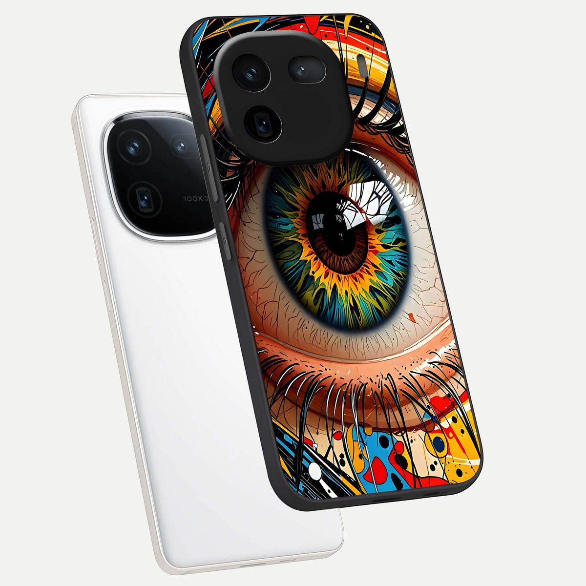  Colorful Eye phone case For iQOO 12 5G showing premium glass back cover with detailed artwork