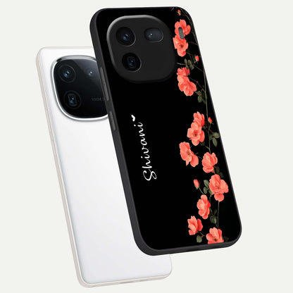  Crimson Bloom Grace Custom Name phone case For iQOO 12 5G showing premium glass back cover with detailed artwork