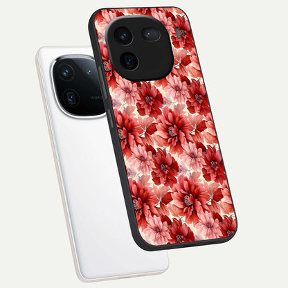  Crimson Love Petals phone case For iQOO 12 5G showing premium glass back cover with detailed artwork