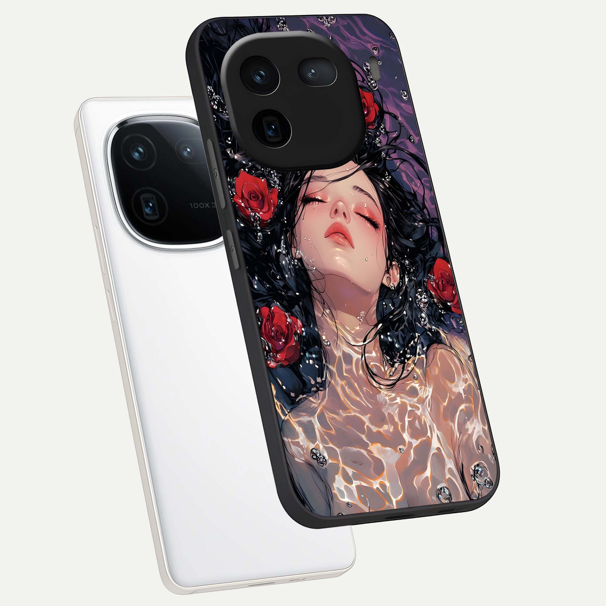  Crimson Rose Serenity phone case For iQOO 12 5G showing premium glass back cover with detailed artwork