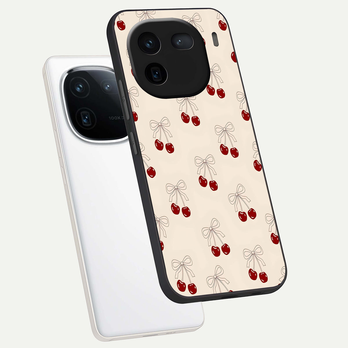  Cute Cherry Pattern phone case For iQOO 12 5G showing premium glass back cover with detailed artwork
