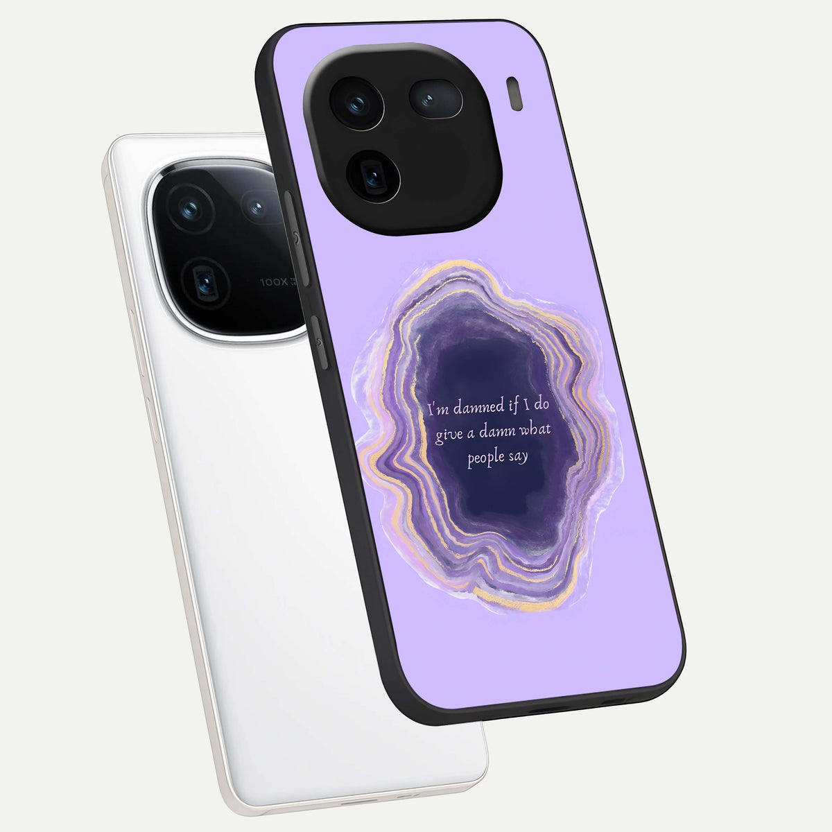  Damned People Quote phone case For iQOO 12 5G showing premium glass back cover with detailed artwork