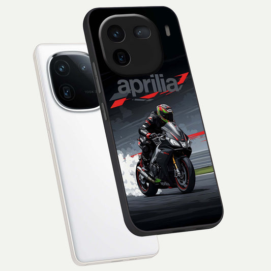  Dark Aprilla phone case For iQOO 12 5G showing premium glass back cover with detailed artwork