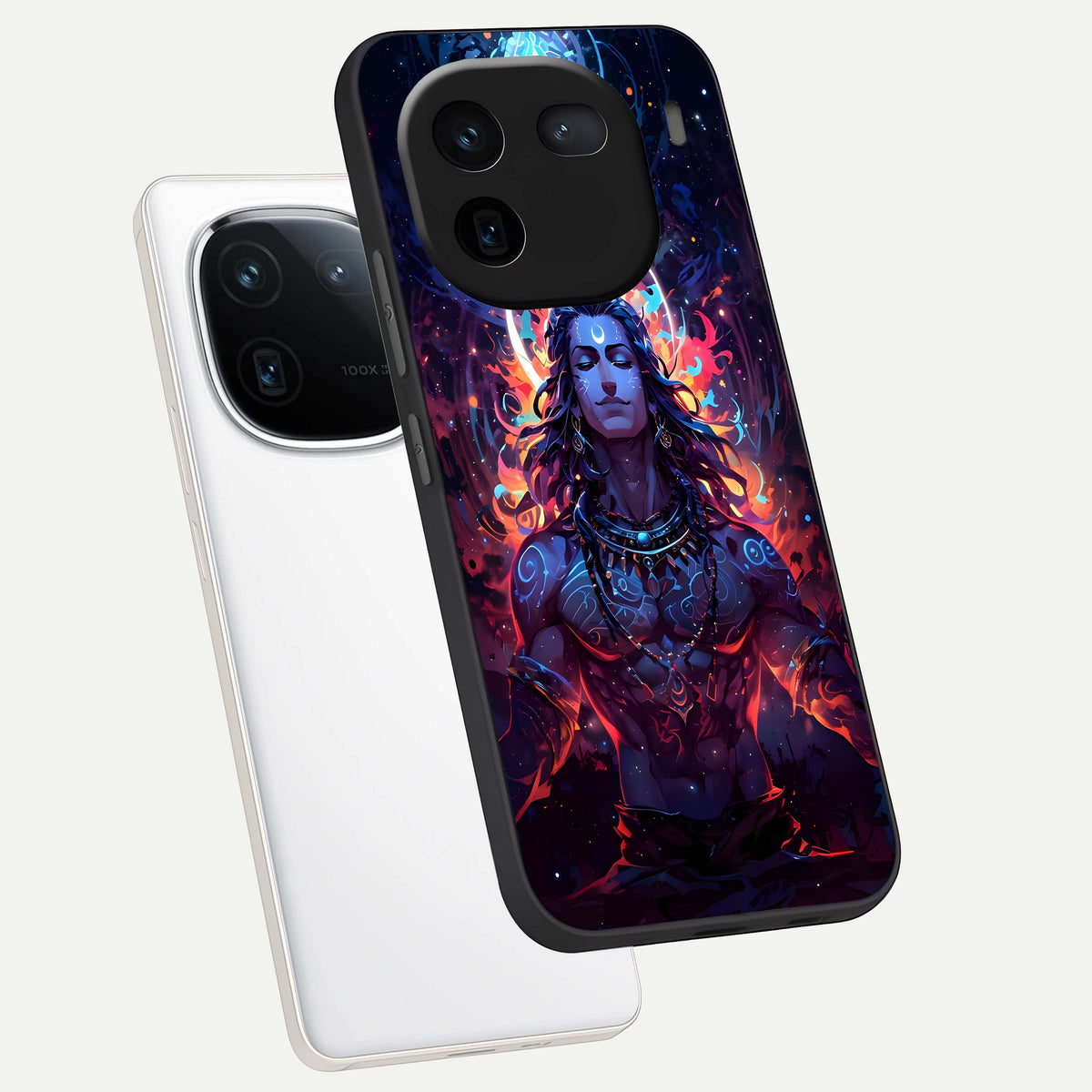  Divine Fire Shiv phone case For iQOO 12 5G showing premium glass back cover with detailed artwork