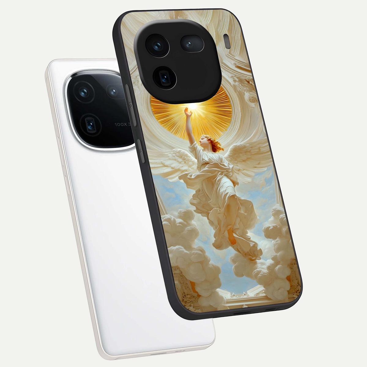  Divine Light Angel phone case For iQOO 12 5G showing premium glass back cover with detailed artwork
