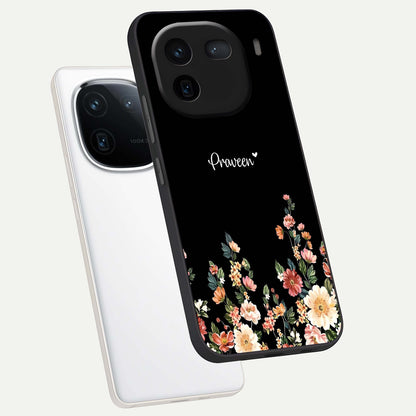  Floral Design Personalized Custom Name phone case For iQOO 12 5G showing premium glass back cover with detailed artwork