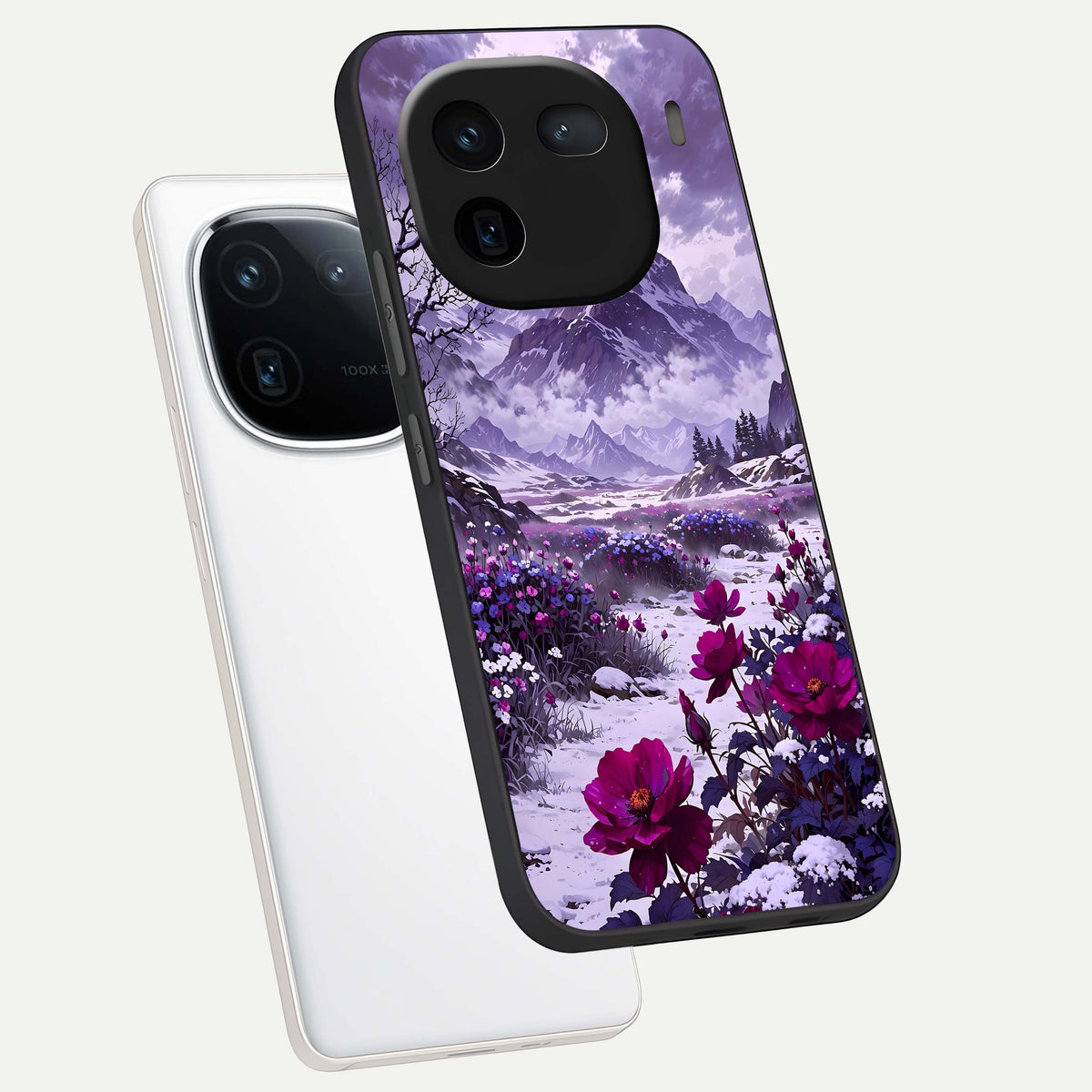  Flower Mountain View phone case For iQOO 12 5G showing premium glass back cover with detailed artwork