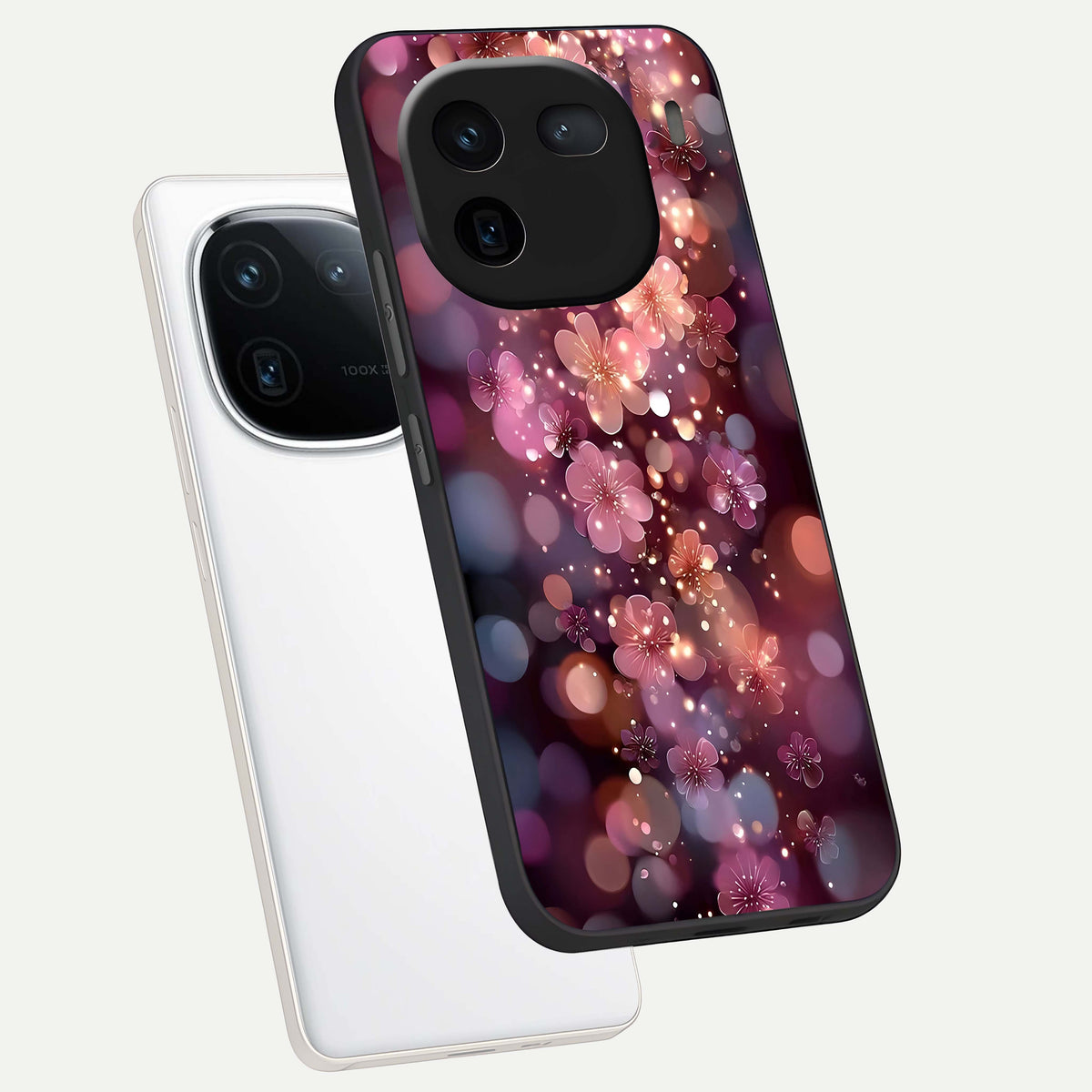  Glowing Petal Bliss phone case For iQOO 12 5G showing premium glass back cover with detailed artwork