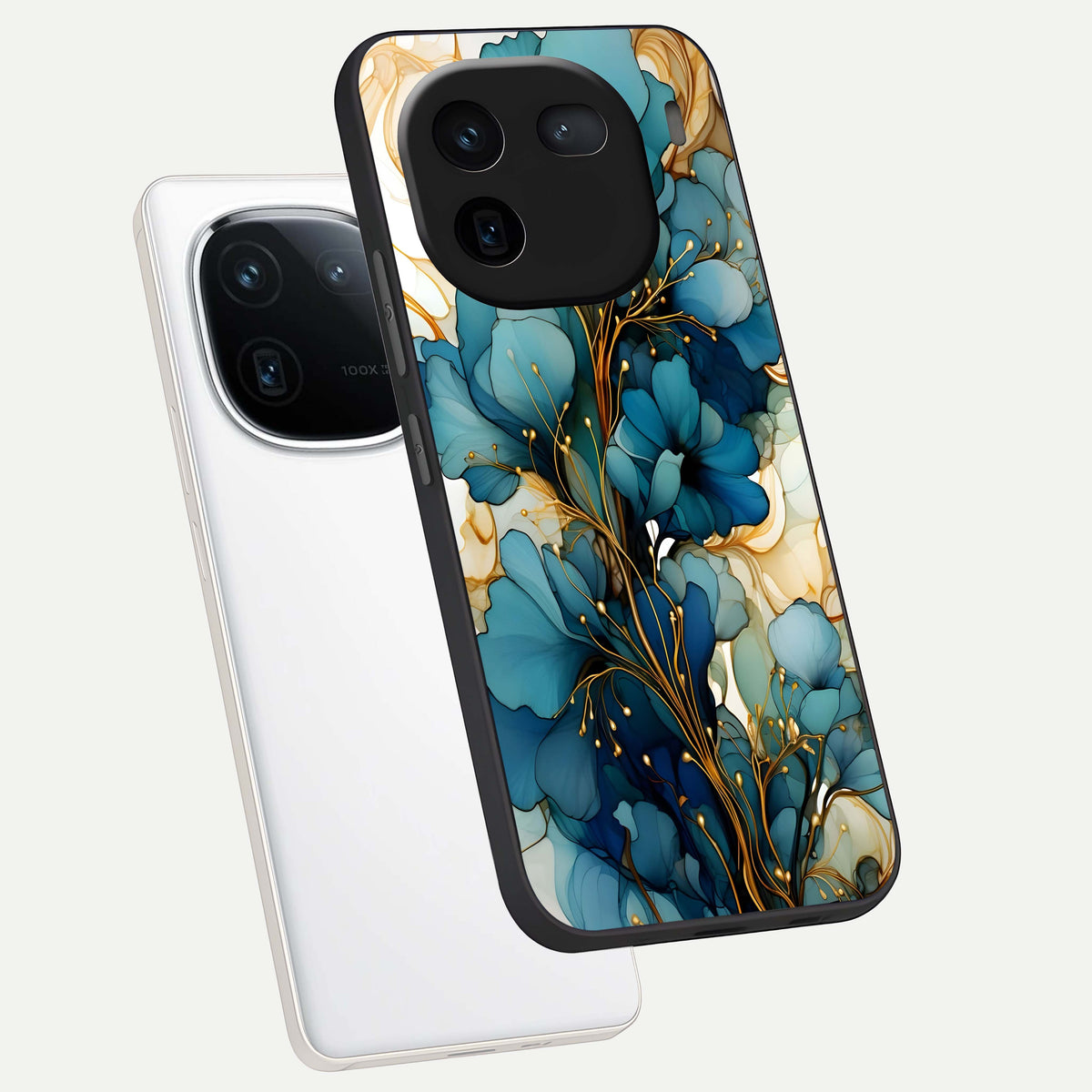  Golden Bloom Symphony phone case For iQOO 12 5G showing premium glass back cover with detailed artwork