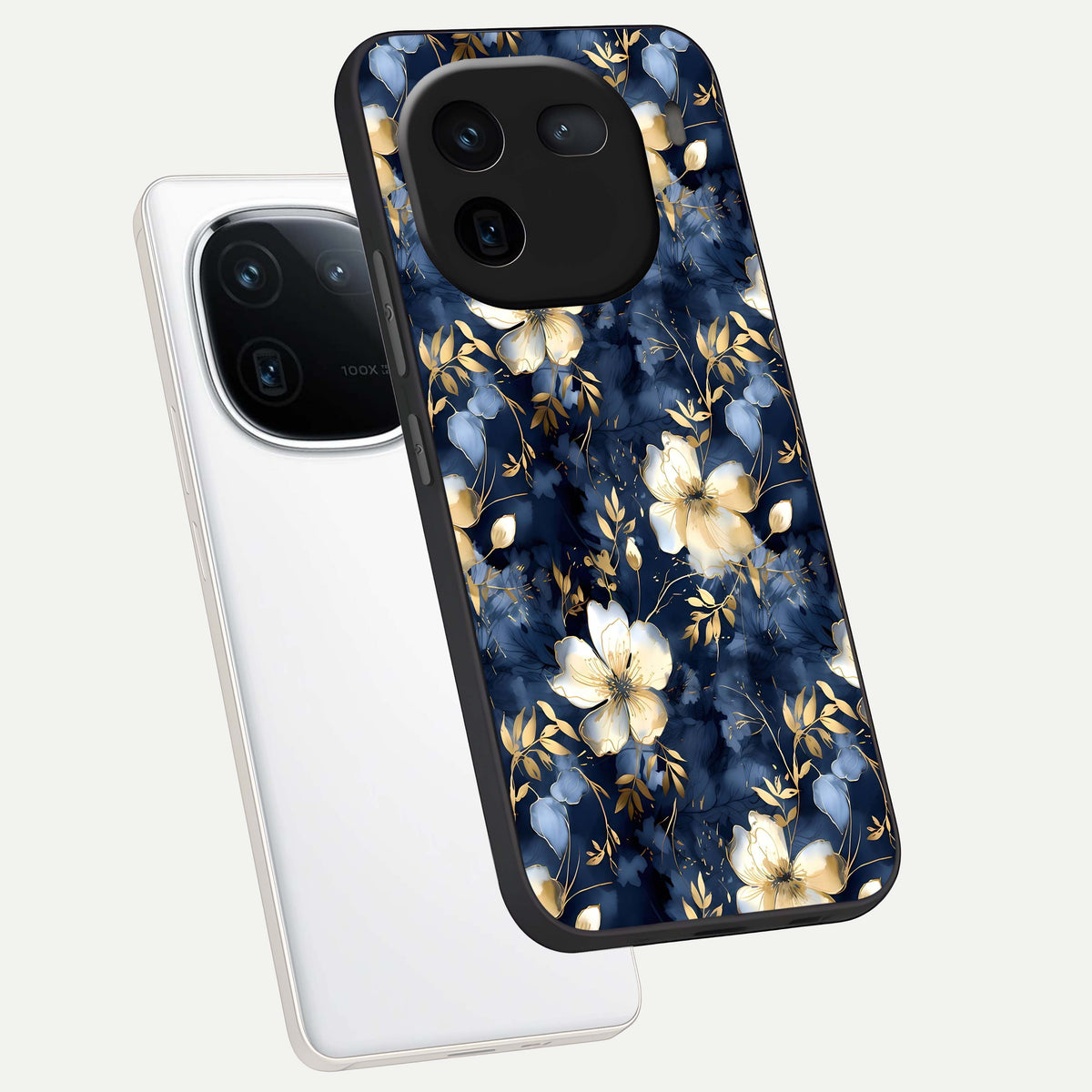  Golden Midnight Bloom phone case For iQOO 12 5G showing premium glass back cover with detailed artwork
