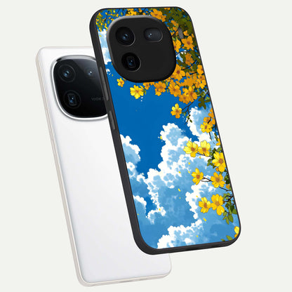  Golden Petal Sky phone case For iQOO 12 5G showing premium glass back cover with detailed artwork