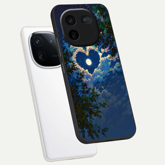  Heart With Moon Sky phone case For iQOO 12 5G showing premium glass back cover with detailed artwork